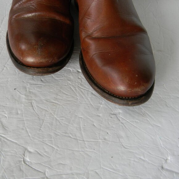 TORY BURCH DERBY TAN BROWN LEATHER RIDING BOOTS LOGO SZ 8M - Picture 6 of 8